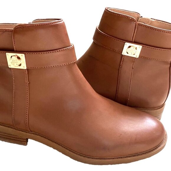 CHARTER CLUB Jeneavva Ankle Zipper Faux Leather Booties Women Brown Size 6.5 - Picture 1 of 8